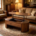 47.2 Table basse relevable avec compartiment caché, ovale, marron