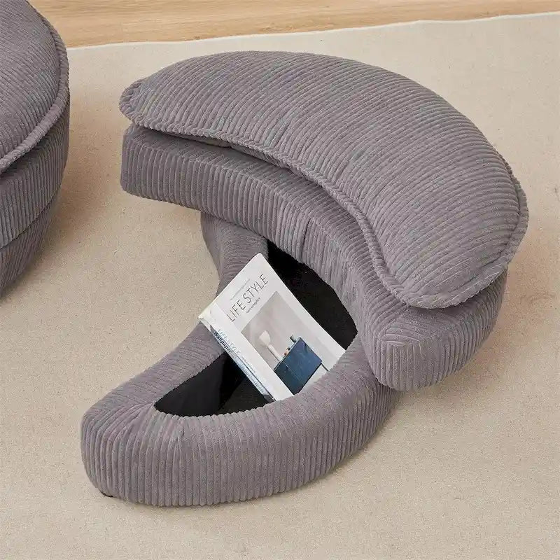 Poltrona girevole oversize con pouf contenitore Moon con 4 cuscini