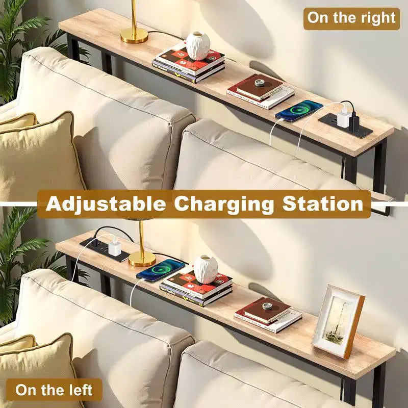Marrone Ruggine 1pz Consolle in Ferro Triamina 100*15*79cm con Prese Elettriche